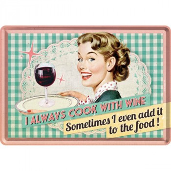 Blechpostkarte - Cook with Wine