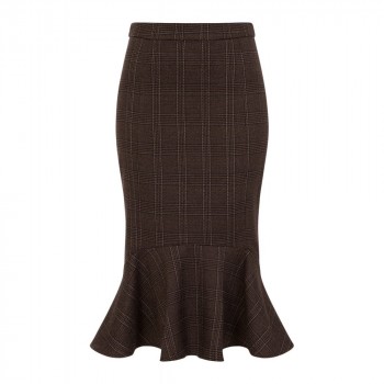 Collectif Womenswear - Winifred Librarian Check Fishtail Skirt