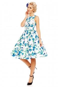 Dolly & Dotty - Annie Floral Retro Swing Dress in weiß / blau