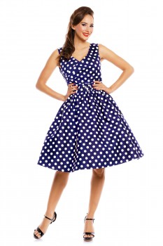 Dolly & Dotty - May V-neck 50’s Style Spot Dress in navy