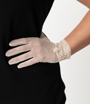 Unique Vintage - Light Pink Deco Floral Mesh Handschuhe kurz