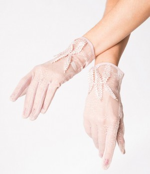 Unique Vintage - Dusty Pink Mesh Floral Handschuhe