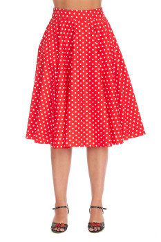 Banned Retro - Dots Day Swing Skirt in rot