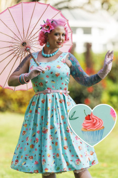 Dolly & Dotty - Amanda 50's Afternoon Tea Dress In Blue Cake Print