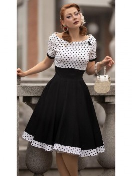 Dolly & Dotty - Darlene Retro Swing Dress in weiß / schwarz Polka
