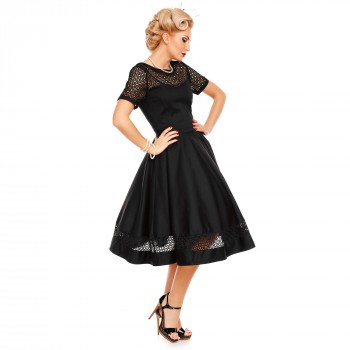Dolly & Dotty - Tess Lace Embroidered Sleeved Dress in schwarz