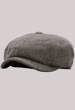 Newsboy Cap Herringbone Button Ascot grau