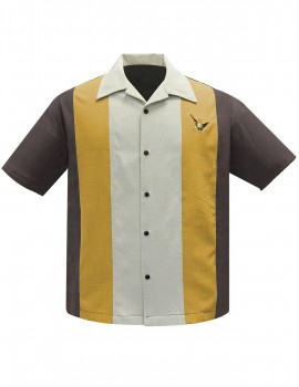 Steady Mens - Atomic Mad Men Bowling Shirt in coffee / mustard / stone