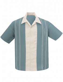 The Harper Bowling Shirt in Sea Foam / Stone