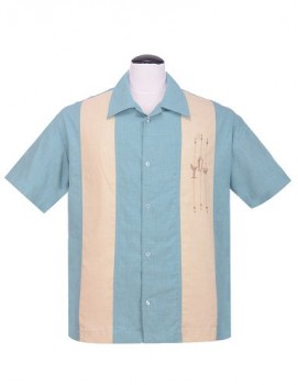 Steady Mens - The Shake Down Bowling Shirt in Sea Foam / Stone
