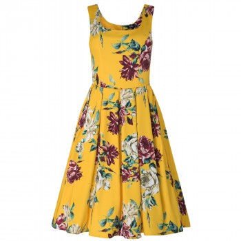Dolly & Dotty - Amanda 50s inspired Yellow Rose Print Dress