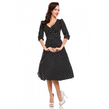 Dolly & Dotty - Katherine Stylish 50's Retro Swing Dress in Black Polka