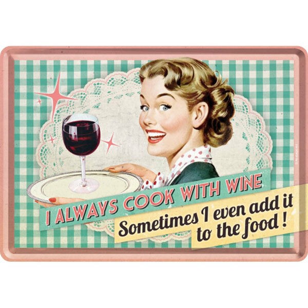 Blechpostkarte - Cook with Wine