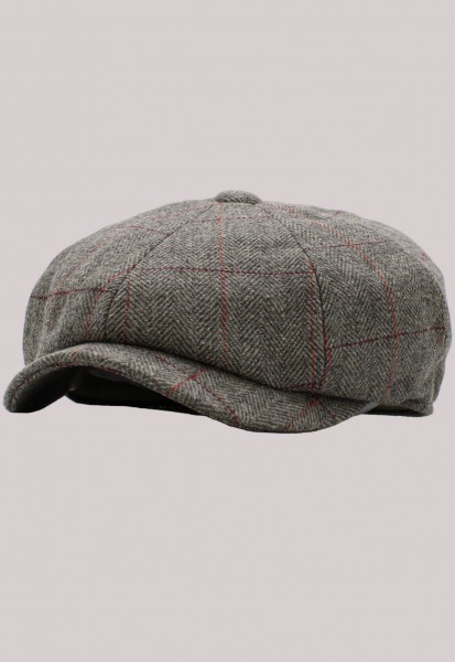 Newsboy Cap Herringbone Button Ascot grau
